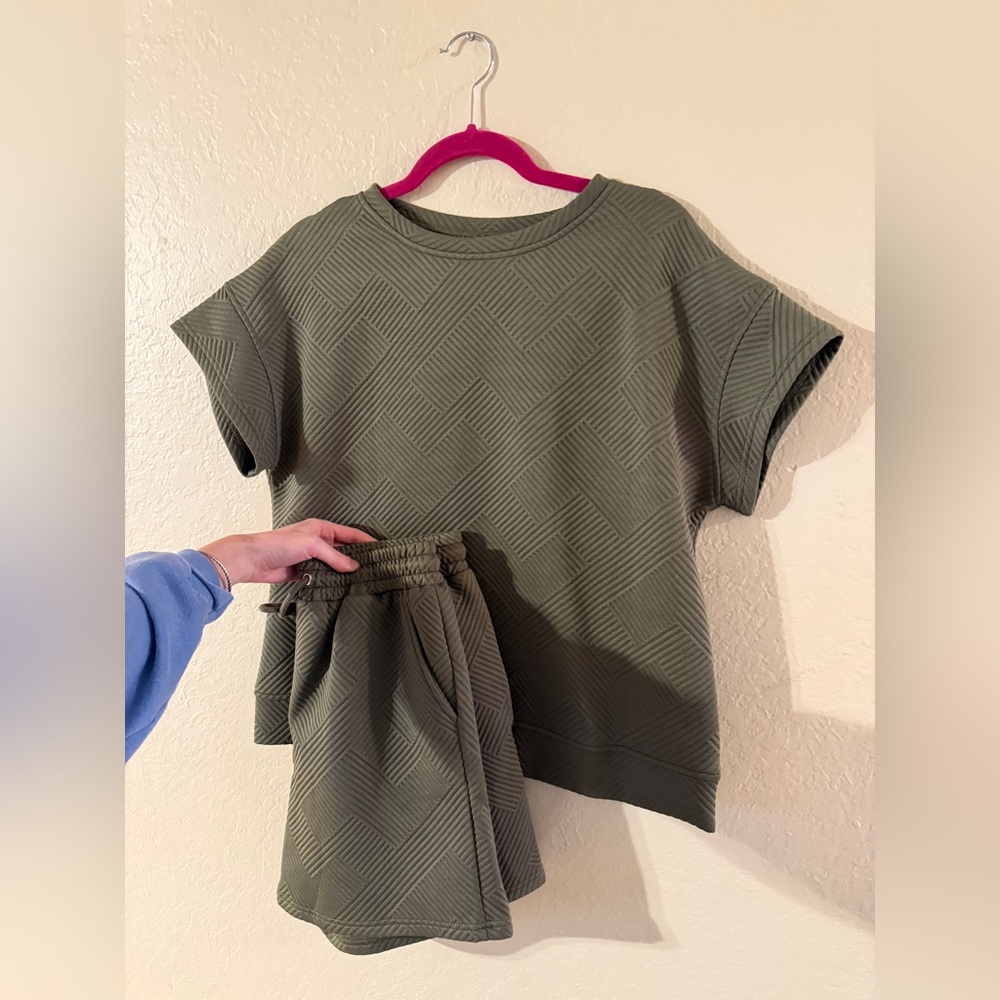 Women’s Olive Green Textured Shirt and Shorts Set